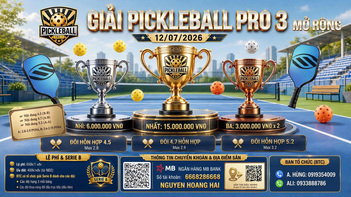 GIẢI PICKLEBALL PRO 3 MỞ RỘNG