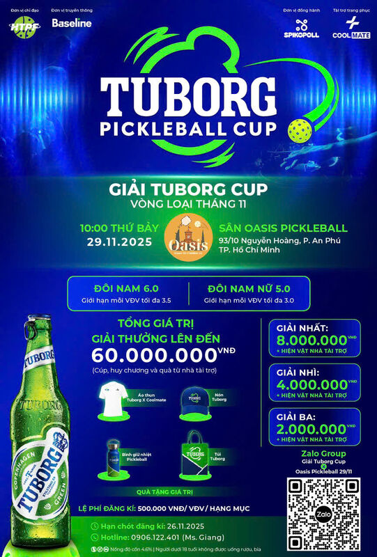 GIẢI TUBORG PICKLEBALL CUP VÒNG LOẠI THÁNG 11 - 29.11.2025