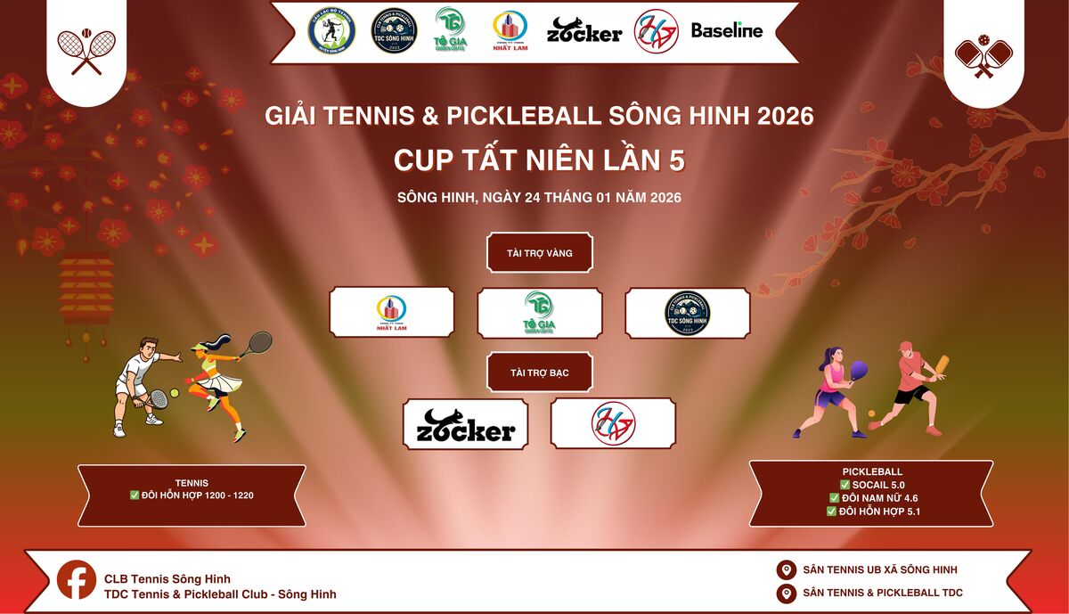 GIẢI PICKLEBALL SÔNG HINH 2026 - CUP TẤT NIÊN LẦN 5