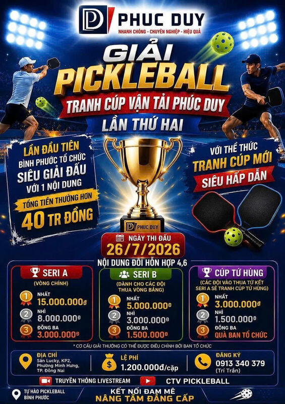 GIẢI PICKLEBALL TRANH CÚP VẬN TẢI PHÚC DUY LẦN THỨ HAI