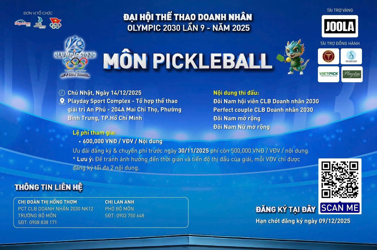 GIẢI PICKLEBALL ROVI TRAVEL | ĐẠI HỘI THỂ THAO DOANH NHÂN 2030 – HƯỞNG ỨNG PHONG TRÀO OLYMPIC VIỆT NAM 