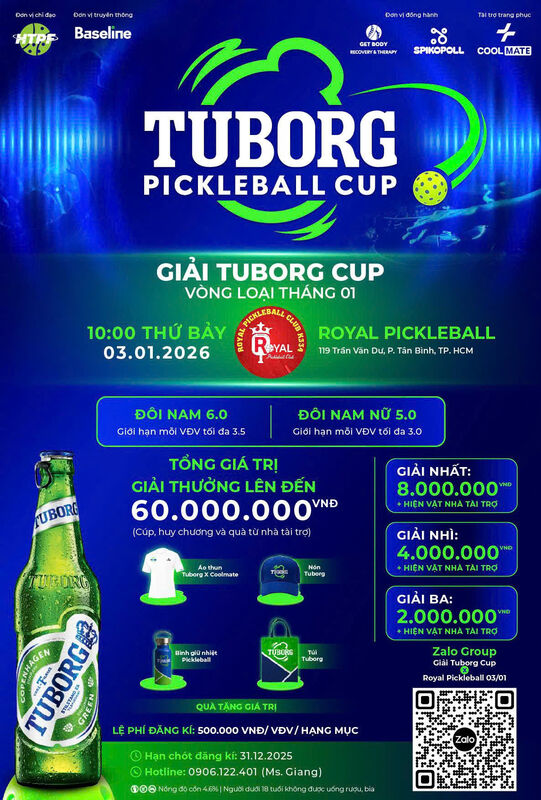 GIẢI TUBORG PICKLEBALL CUP VÒNG LOẠI THÁNG 1 - 03.01.2026