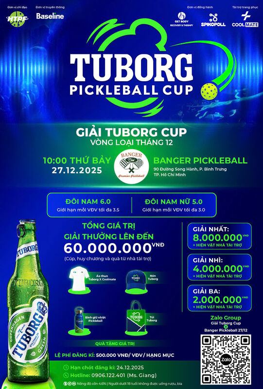 GIẢI TUBORG PICKLEBALL CUP VÒNG LOẠI THÁNG 12 - 27.12.2025