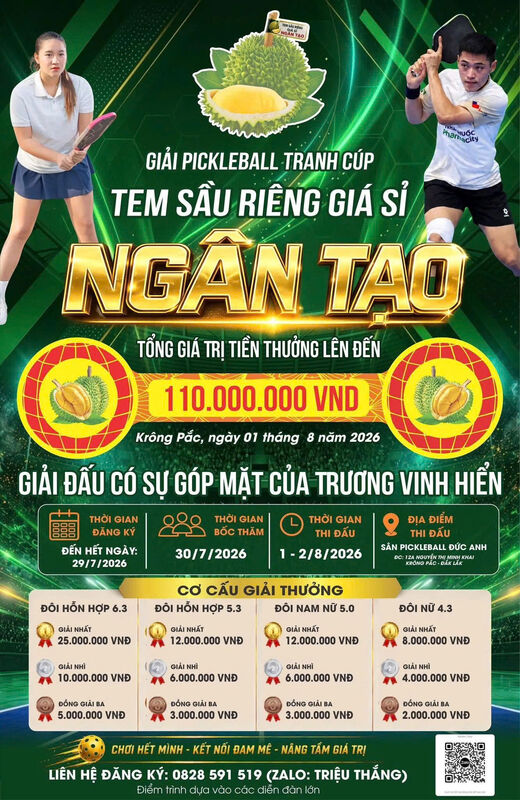 GIẢI PICKLEBALL TRANH CÚP TEM SẦU RIÊNG GIÁ SỈ NGÂN TẠO
