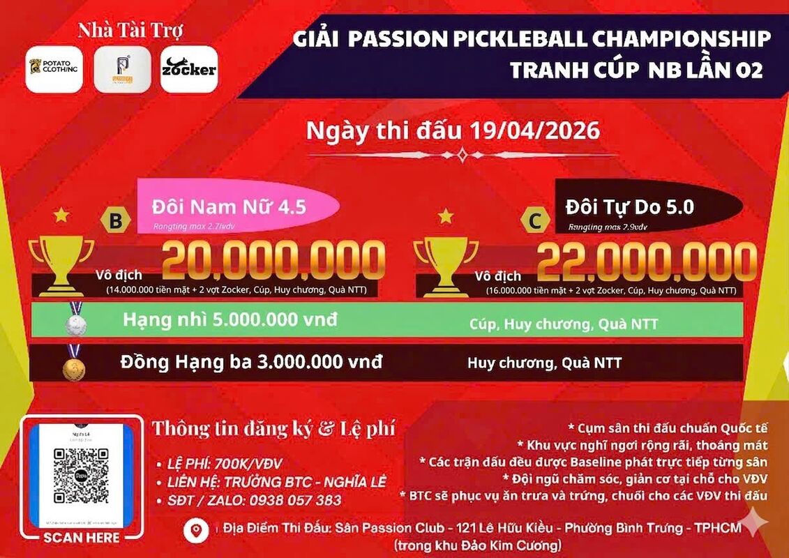 GIẢI PASSION PICKLEBALL CHAMPIONSHIP - TRANH CÚP NB LẦN 02