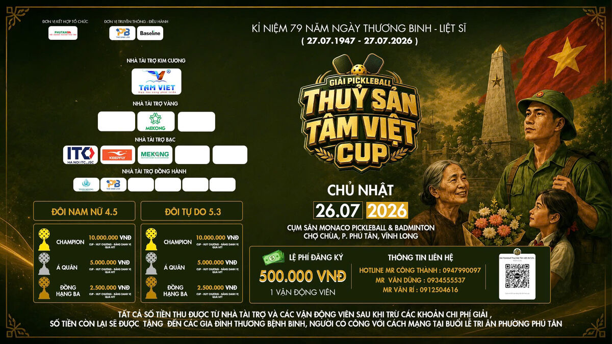 GIẢI PICKLEBALL TRANH CÚP THỦY SẢN TÂM VIỆT NĂM 2026