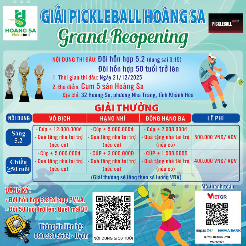 GIẢI PICKLEBALL HOÀNG SA – GRAND REOPENING