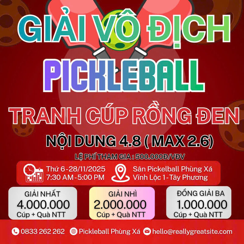 GIẢI VÔ ĐỊCH PICKLEBALL - TRANH CÚP RỒNG ĐEN