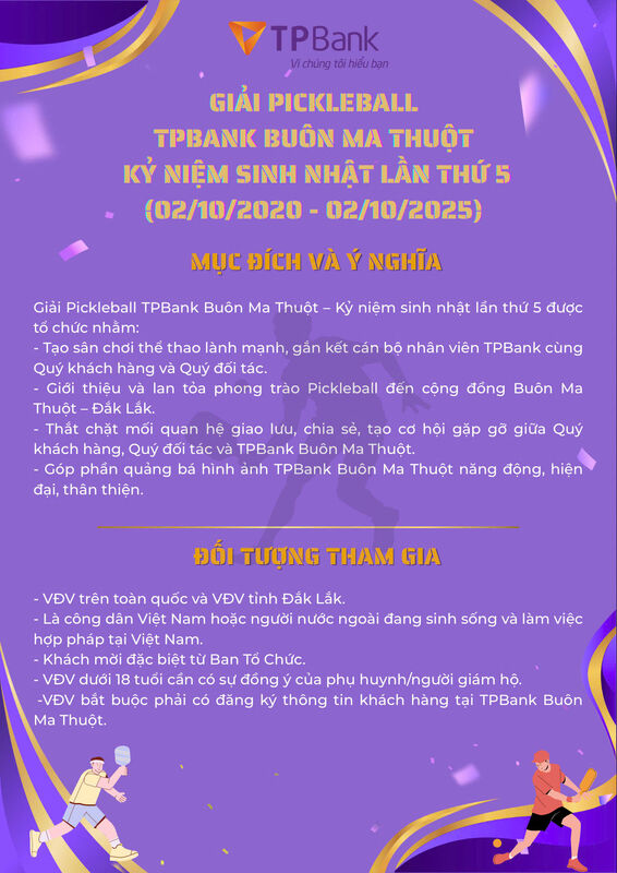 Giải Pickleball TPBank Buôn Ma Thuột – Kỷ niệm Sinh Nhật Lần Thứ 5