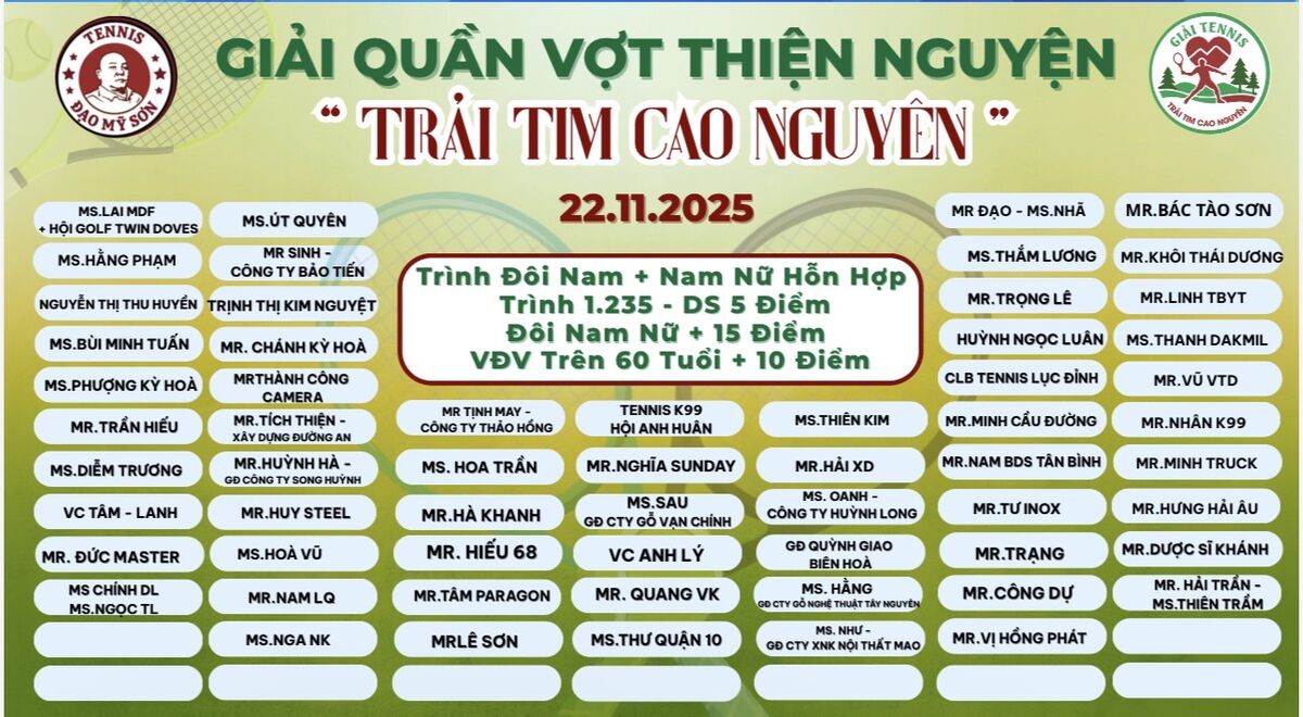 GIẢI QUẦN VỢT THIỆN NGUYỆN "TRÁI TIM CAO NGUYÊN"