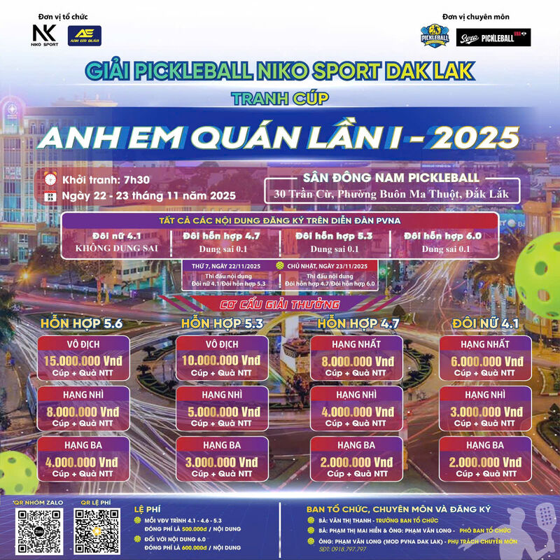 GIẢI PICKLEBALL NIKO SPORT DAK LAK - TRANH CÚP ANH EM QUÁN EASUP LẦN I - 2025